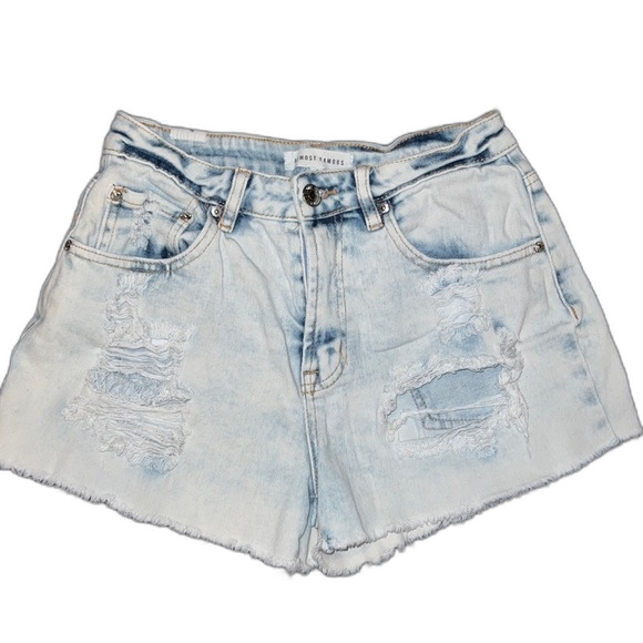 Almost Famous Distressed High Waist Jean Shorts Size 3 - Picture 1 of 5